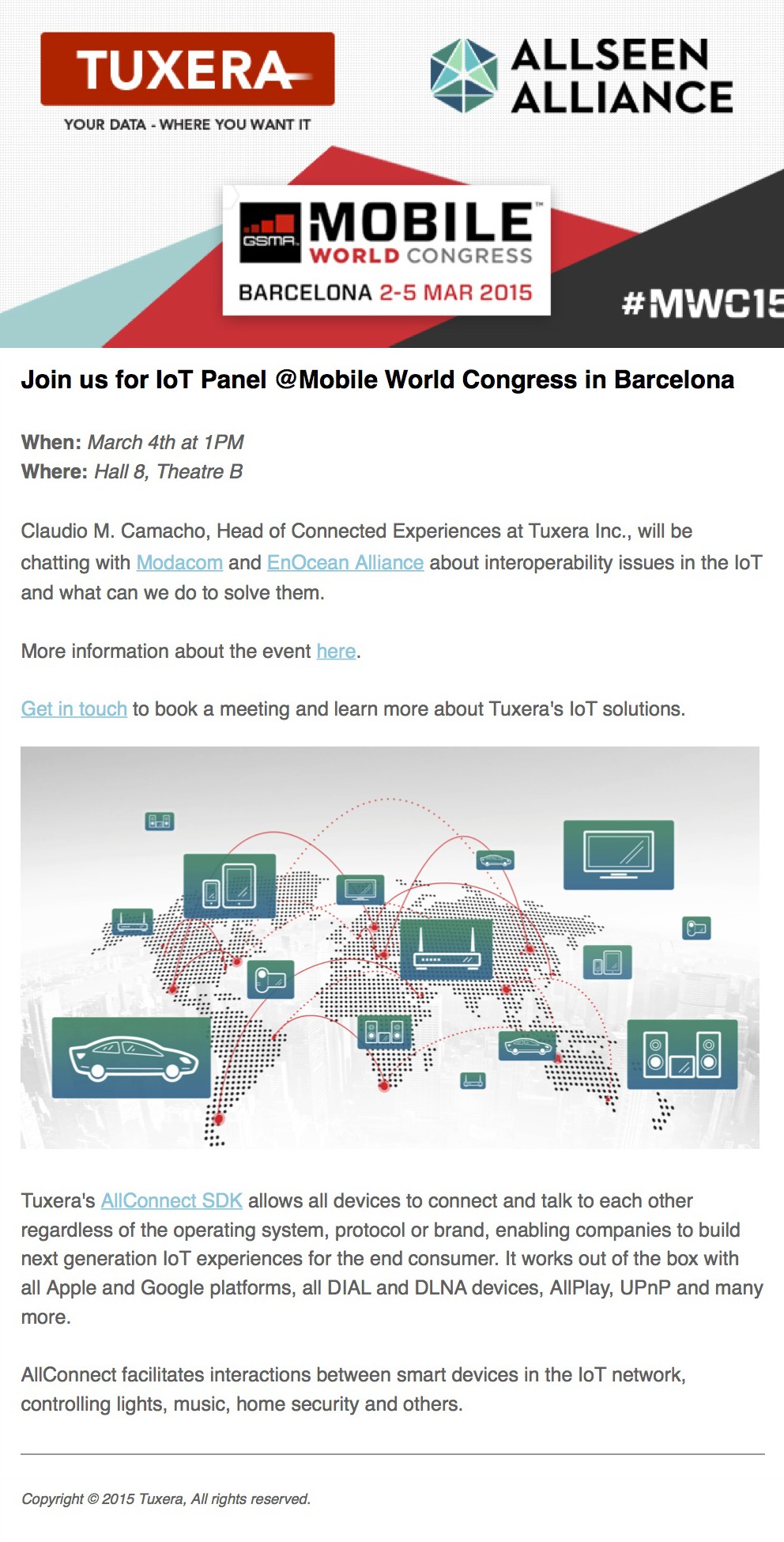 Invitation to Tuxera IoT Panel at AllSeen Alliance Track at Mobile World Congress